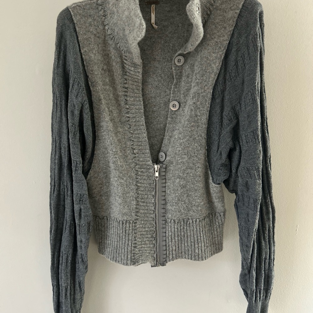 Free People Mock Vest Sweater-Gray/Charcoal-Size XS